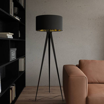 LAMPADAIRE DESIGN LUXE SUR TRIPLE PIEDS ET ABAT-JOUR TISSU NOIR