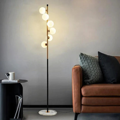 LAMPADAIRE DESIGN MODERNE LED DORÉ À BOULE EN VERRE