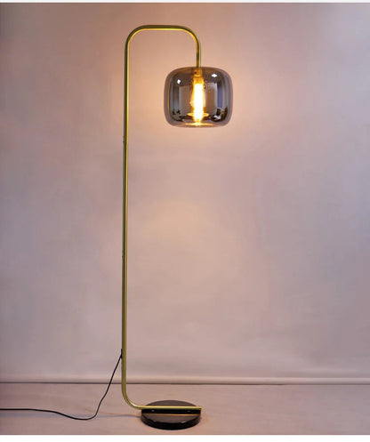 LAMPADAIRE DESIGN AVEC BOULE EN VERRE FUMÉ