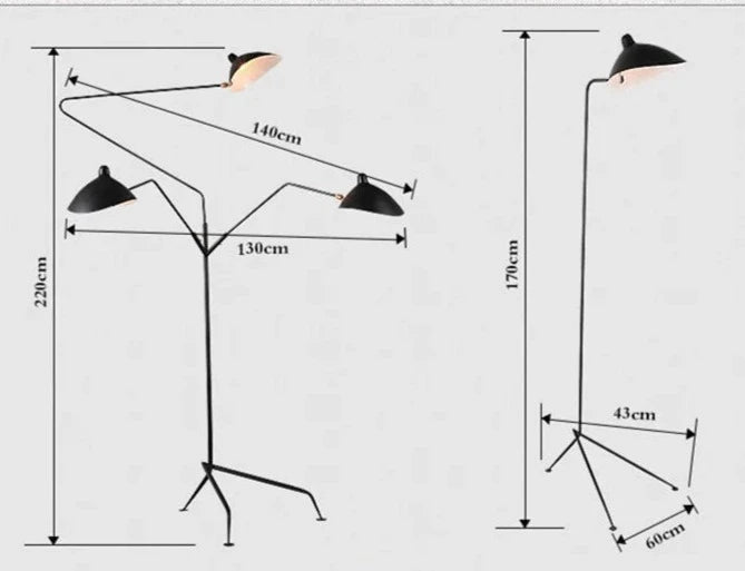 LAMPADAIRE DESIGN INDUSTRIEL AVEC PLUSIEURS BRAS À LAMPES