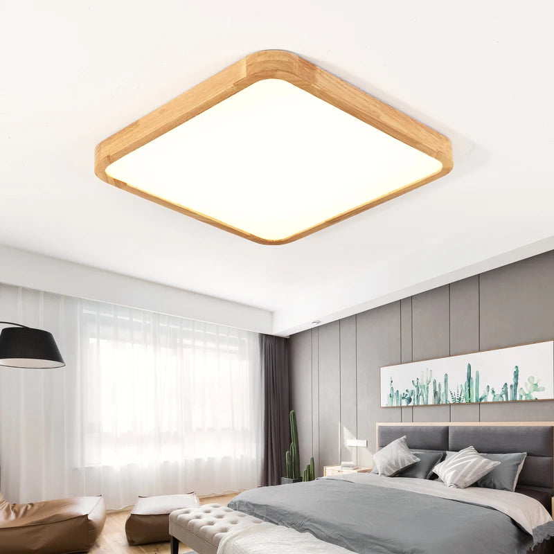 PLAFONNIER LED RECTANGLE À BORDURE ARRONDIE EN BOIS