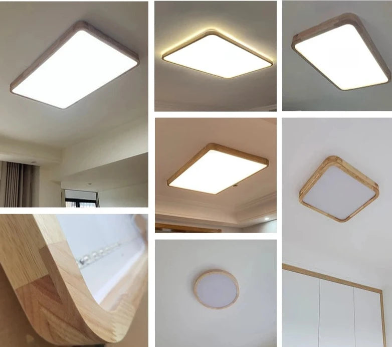 PLAFONNIER LED RECTANGLE À BORDURE ARRONDIE EN BOIS