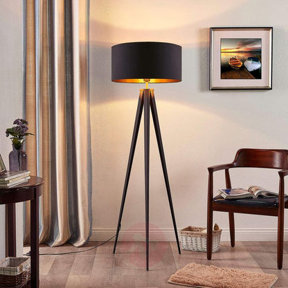 LAMPADAIRE DESIGN LUXE SUR TRIPLE PIEDS ET ABAT-JOUR TISSU NOIR